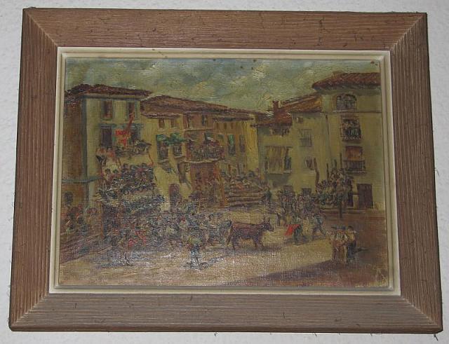 1900 cuadro de fiestas de quinto en la plaza mayor pintado por marcelina poncela